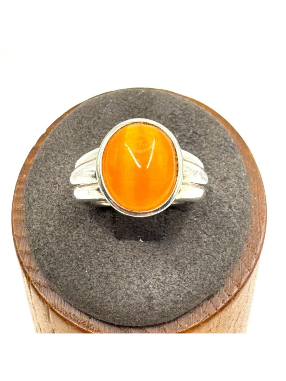 Orange Cat's Eye Cabochon Statement Ring 925 Sterling Silver Size 5.76